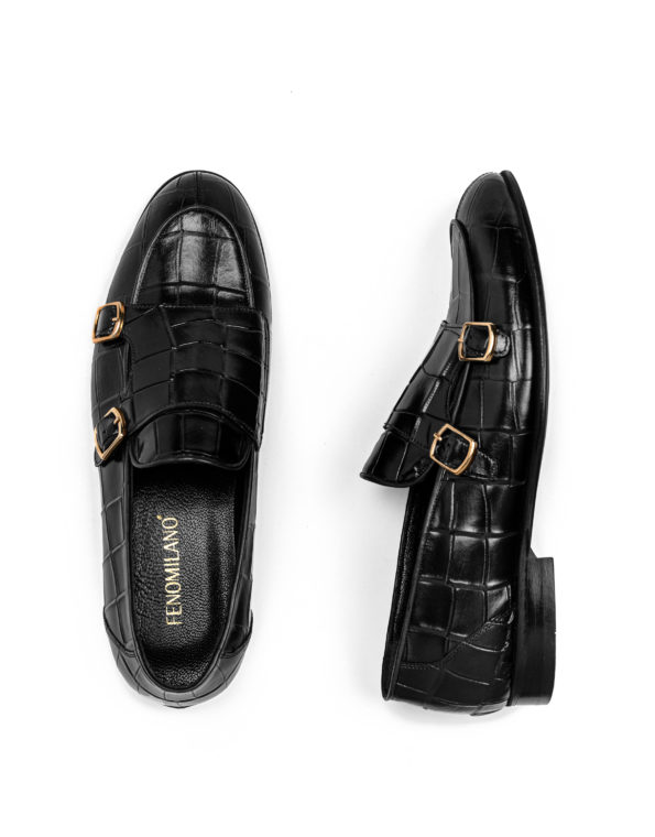 andrika klassika monk cheiropoiita loafers black croco kl2416 fenomilano