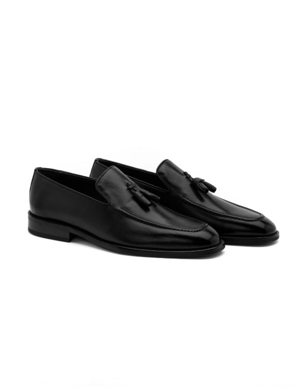 mens classic handcrafted leather shoes loafers tassels black kl2410 fenomilano