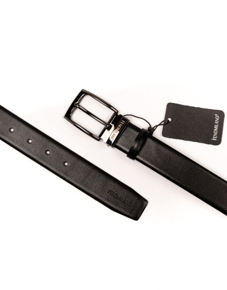 mens leather belts total black - black nickel buckle fenomilano