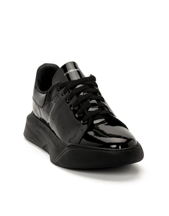 mens leather chunky lustrin sneakers total black code lc 2317 fenomilano