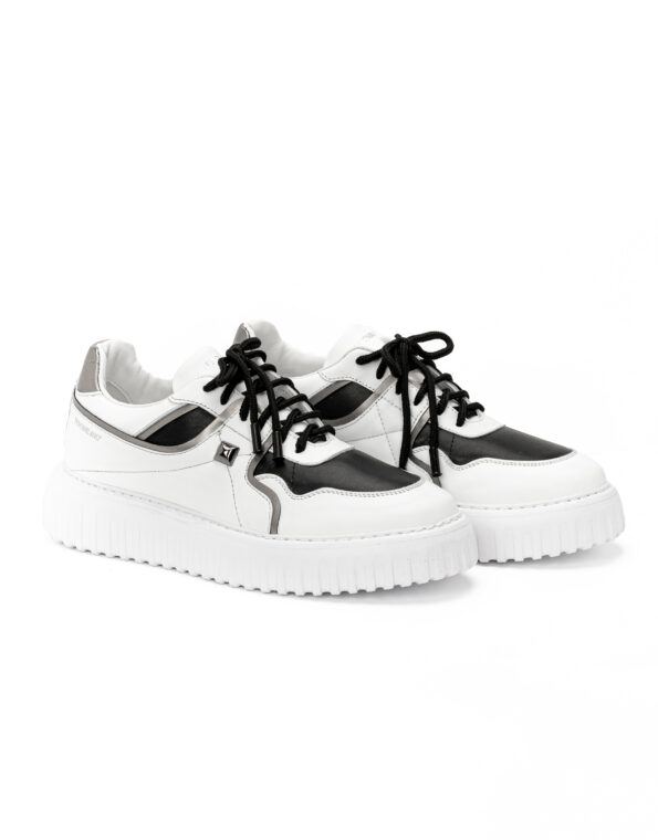 andrika dermatina lace up sneakers silver details white code 2421 fenomilano