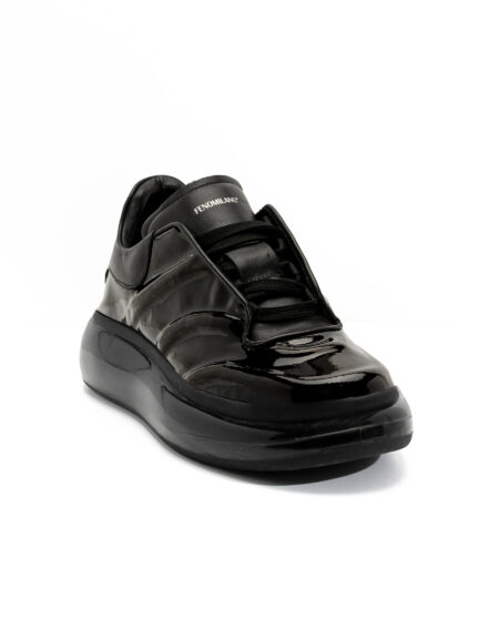 mens leather total black sneakers smashed transparent sole fenomilano