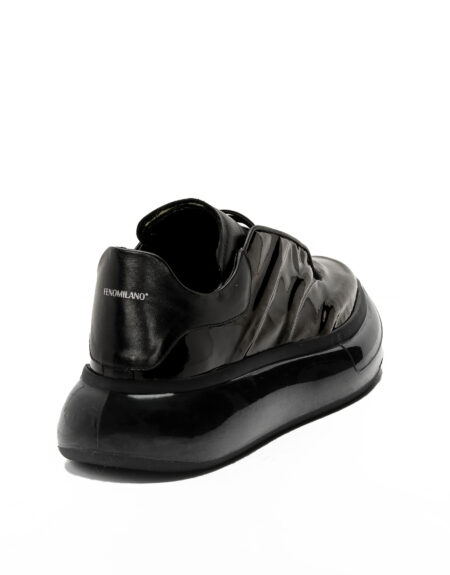 mens leather total black sneakers smashed transparent sole fenomilano