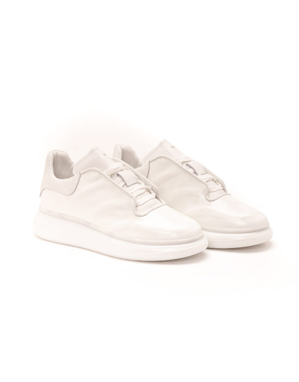 mens leather total white sneakers smashed transparent sole fenomilano