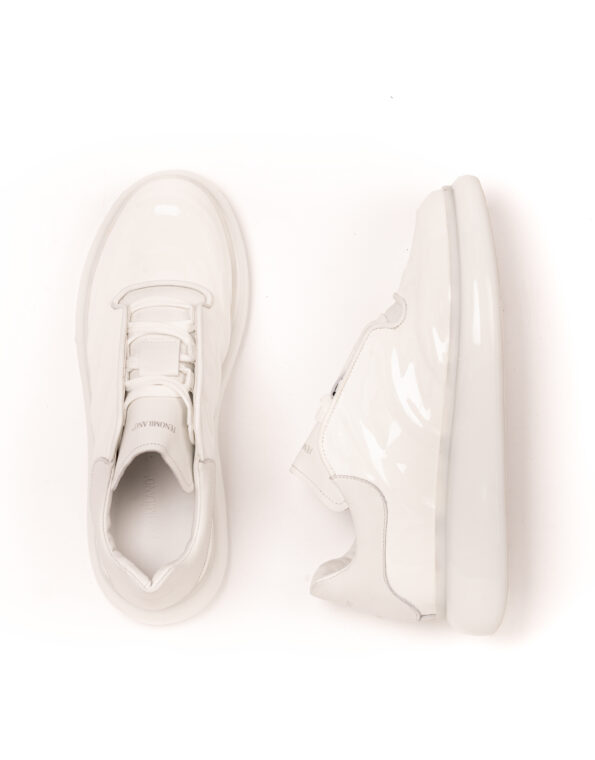 mens leather total white sneakers smashed transparent sole fenomilano