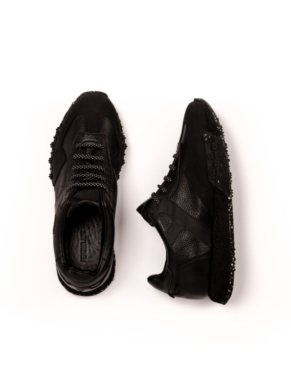 mens leather granular sneakers black nubuck fenomilano