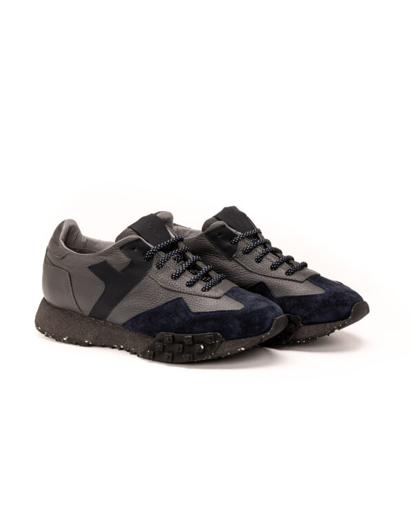 mens leather suede sneakers navyblue grey fenomilano