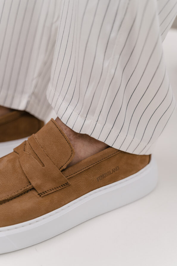 andrika dermatina nubuck loafers taba white sole 2405 fenomilano