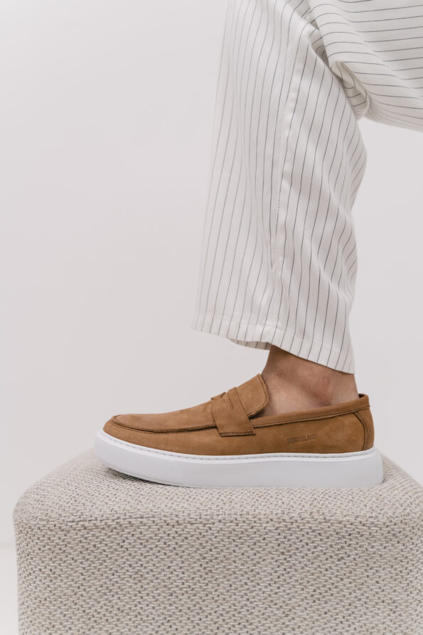andrika dermatina nubuck loafers taba white sole 2405 fenomilano