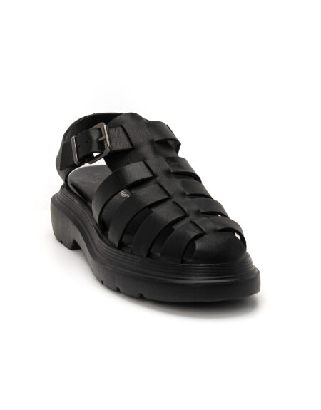fisherman total black leather sandals ankle strap fenomilano