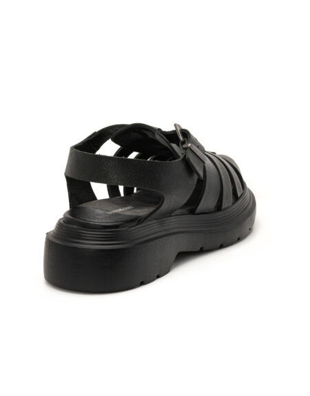 fisherman total black leather sandals ankle strap fenomilano
