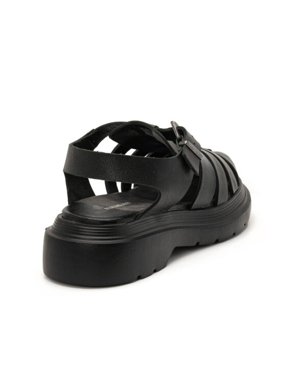 fisherman total black leather sandals ankle strap fenomilano