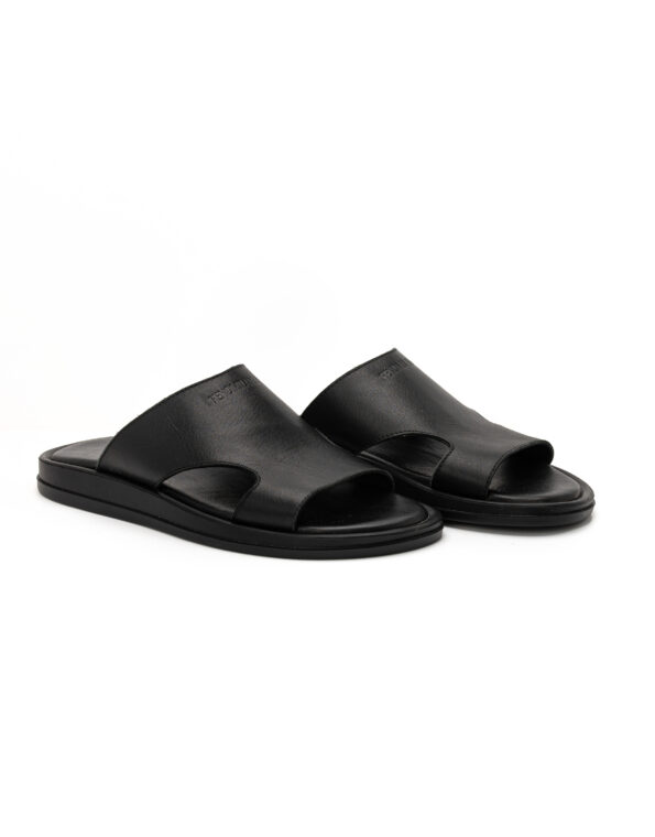 mens leather total black sandals extralight fenomilano