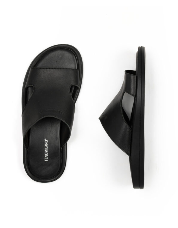mens leather total black sandals extralight fenomilano