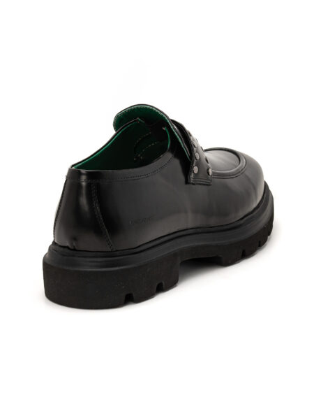 andrika dermatina total black loafers leather buckle silver trouks code 2424-1 fenomilano