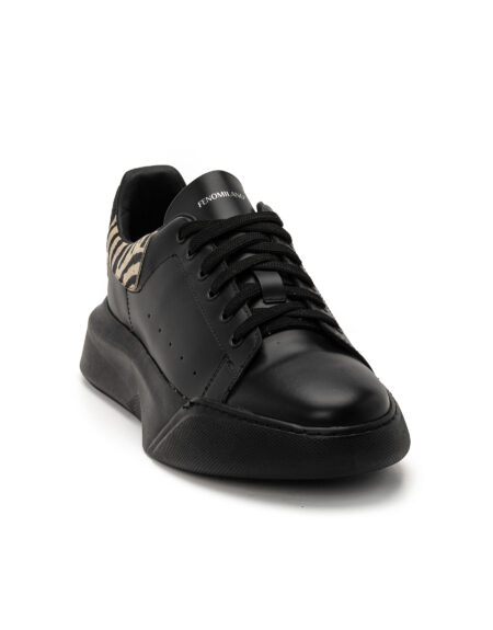 andrika dermatina total black dipata sneakers chunky animal print fenomilano