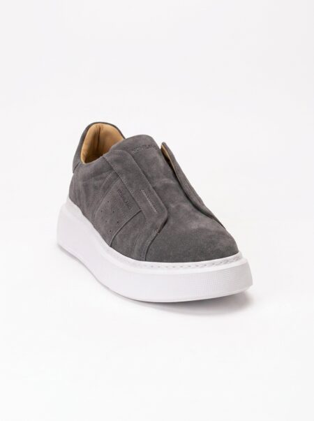 andrika suede leather grey slip-on sneakers white light sole fenomilano