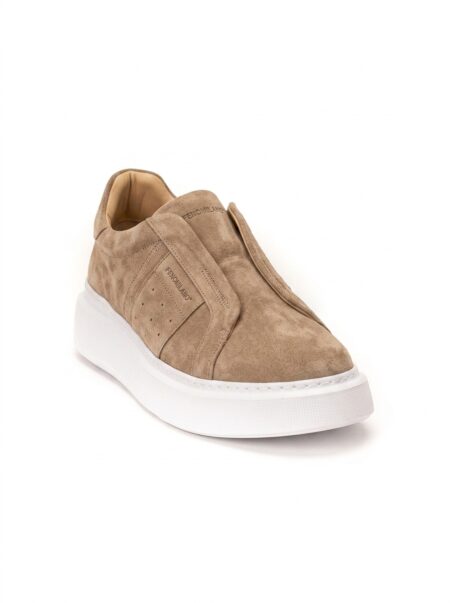 andrika suede leather beige slip-on sneakers white light sole fenomilano