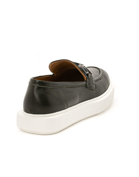 andrika dermatina khaki loafers white sole silver buckle 3075-25 fenomilano