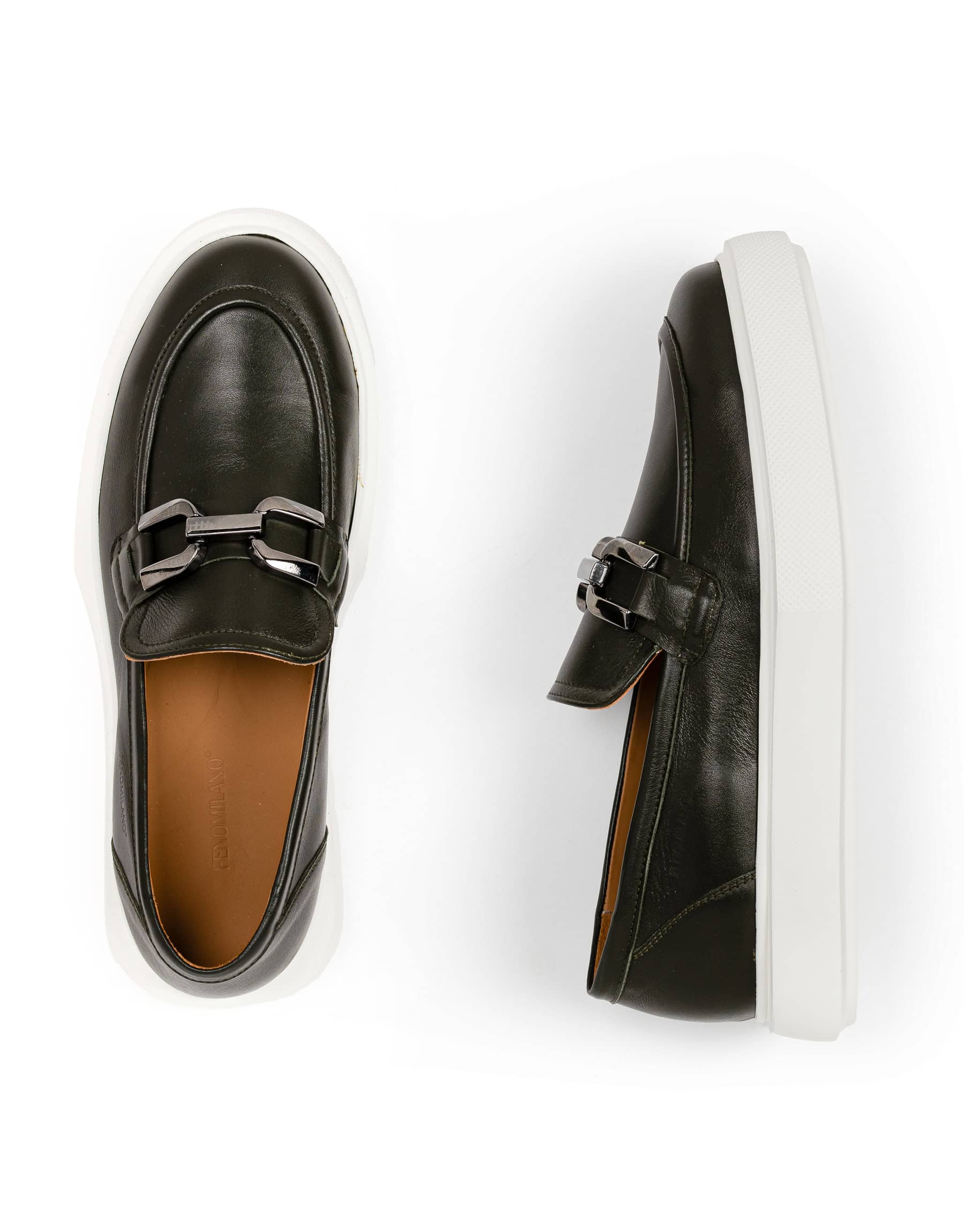 andrika-dermatina-khaki-loafers-white-sole-silver-buckle-3075-25-fenomilano (4) andrika dermatina khaki loafers white sole silver buckle 3075-25 fenomilano